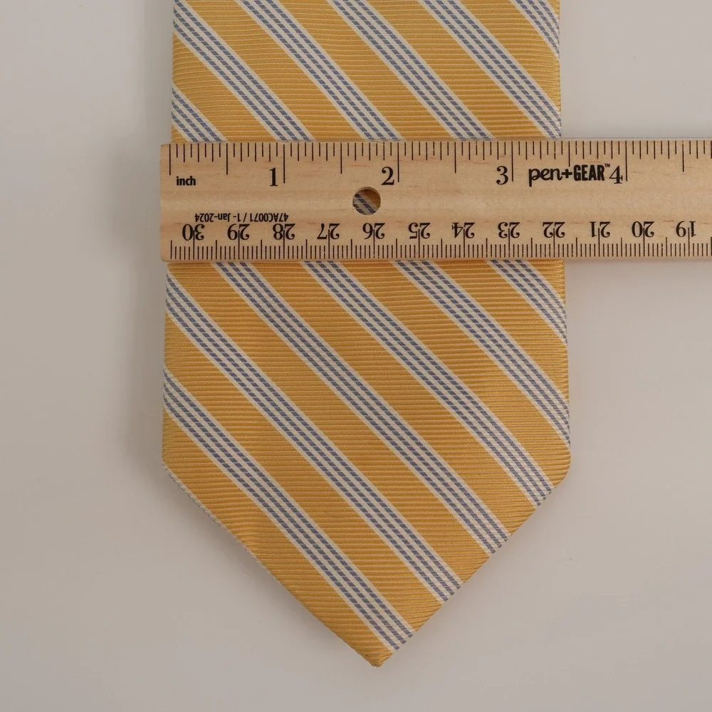 Brooks Brothers Pure Silk Tie Gold Blue Stripe Made in‎ USA Stain Resistant